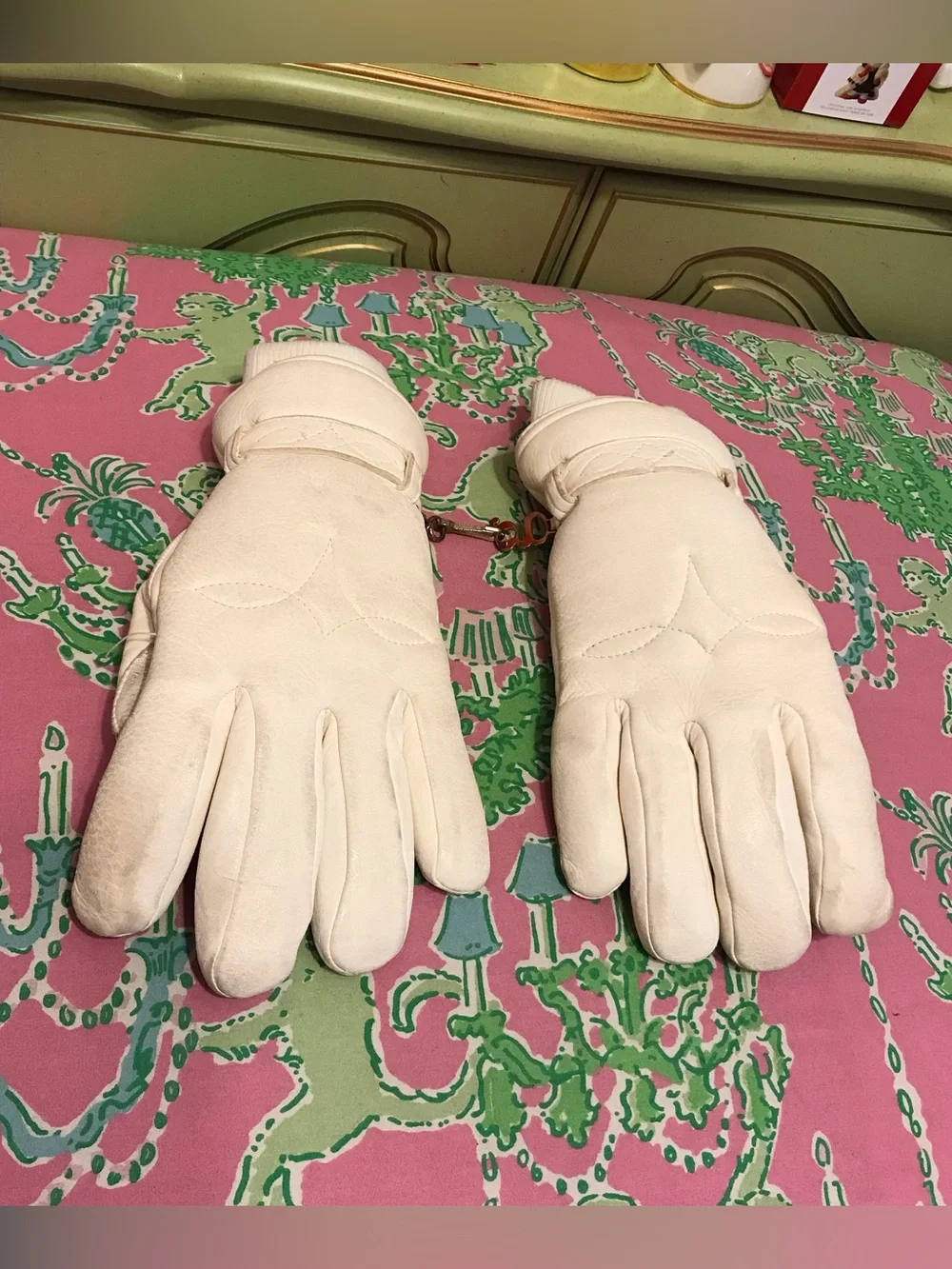 Vintage Grandoe cream cashmere blend lined Ski Winter gloves women’s size large